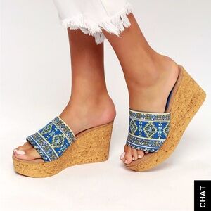 Sbicca Salice Blue Multi Wedge Sandals